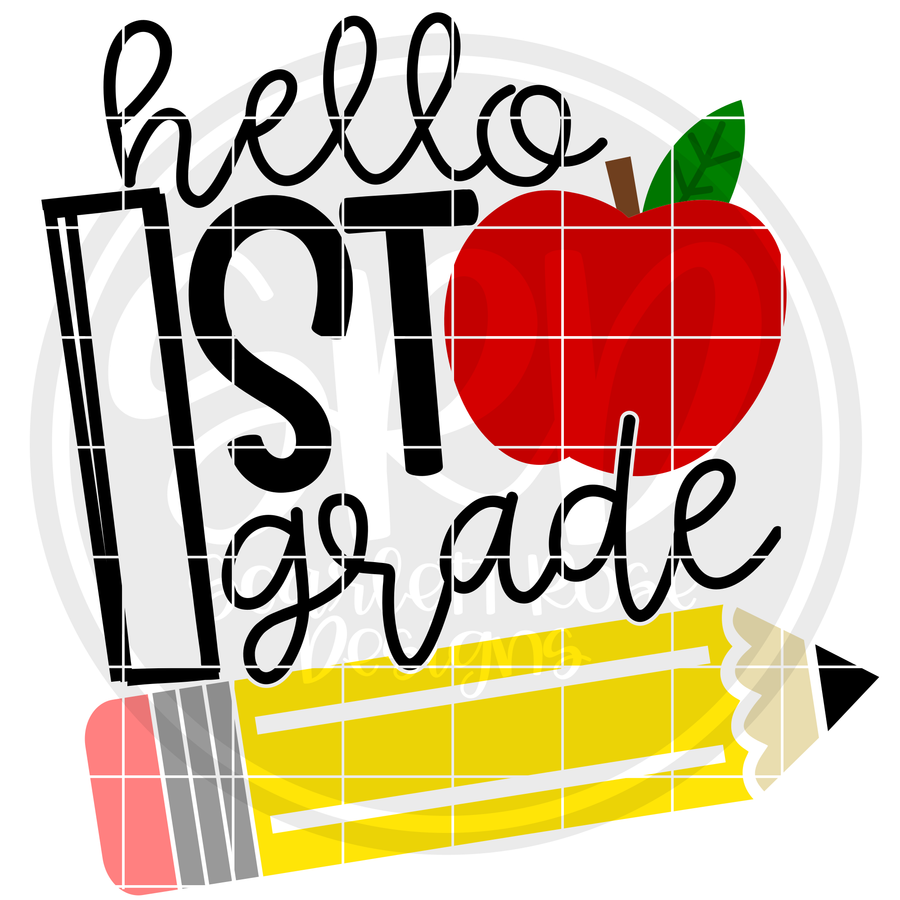 Hello First Grade SVG - Apple and Pencil