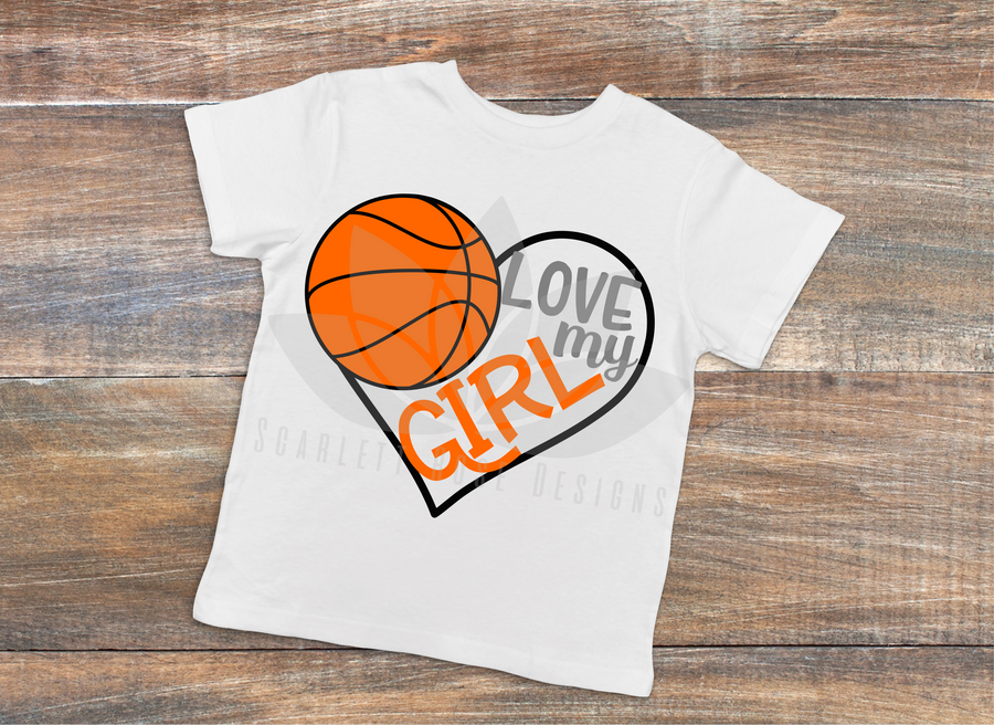 Basketball Sports SVG cut file, Love my Girl Basketball Heart, PNG, EPS, PDF