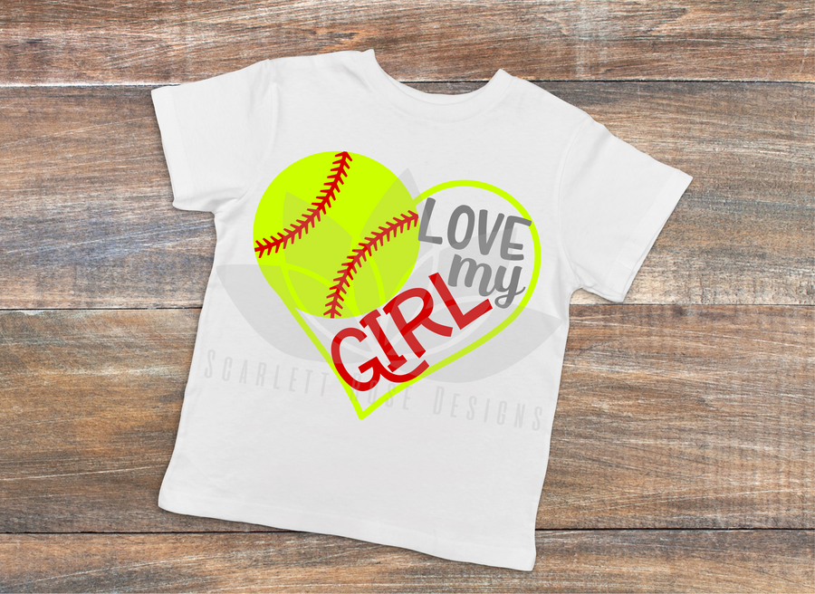 Softball Heart SVG, Softball Mom, Love my Girl cut file