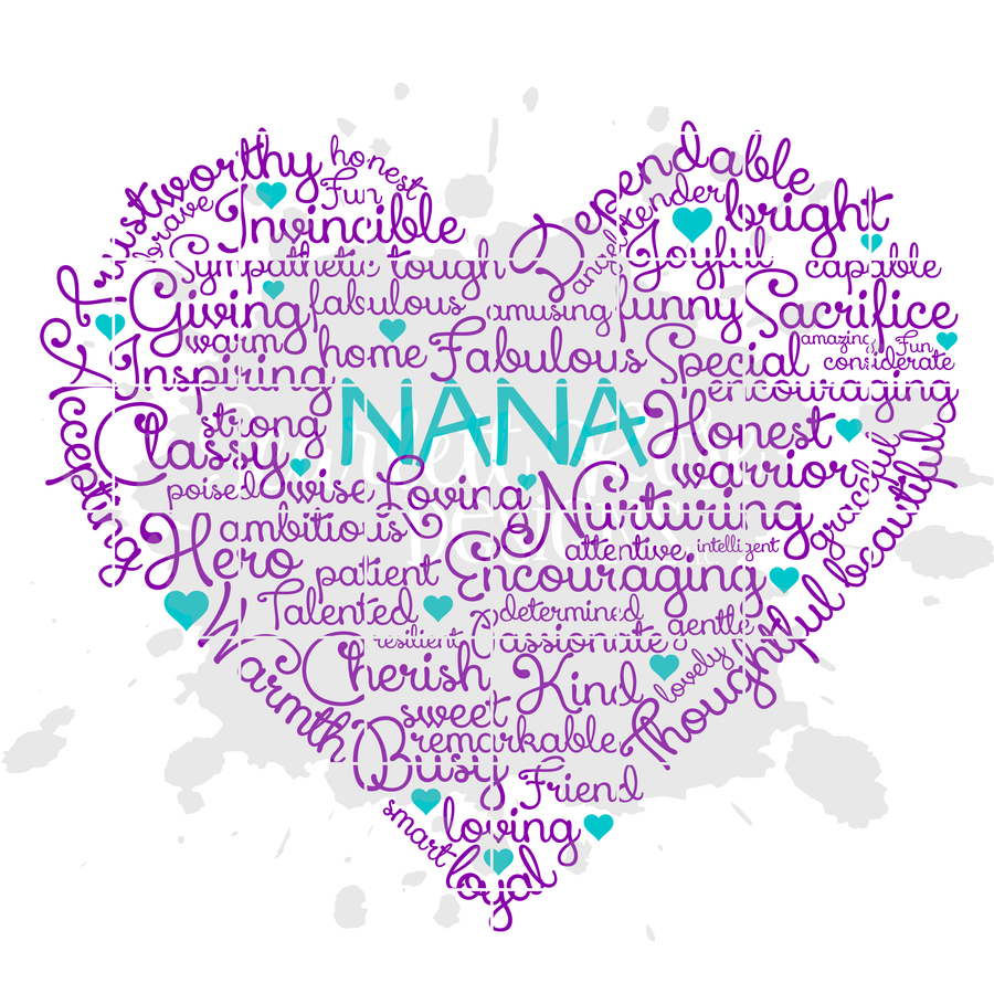Nana Heart Word Cloud SVG